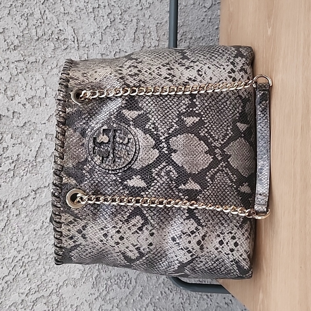 Tory Burch | Slouchy Marion Python Tote Bag Gray